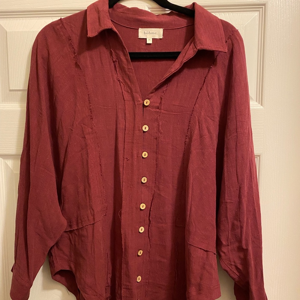 Distressed button-up top